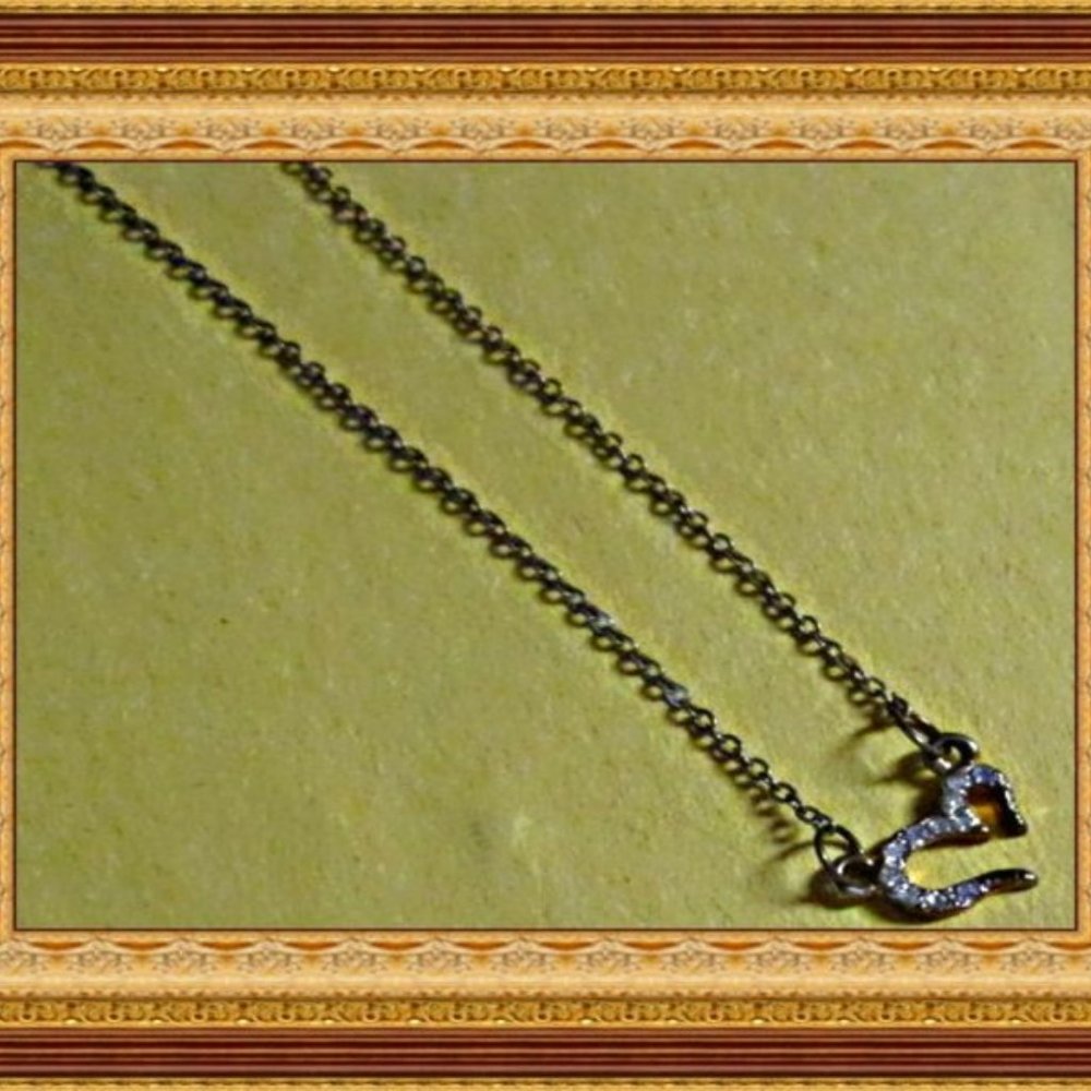 Antique Gold In Color Design Heart Necklace With Clear Crystals